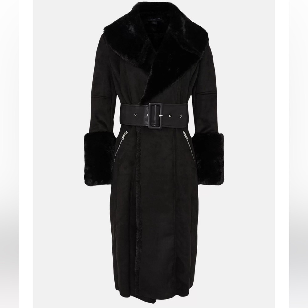Karen Millen Long Mock Shearling Coat